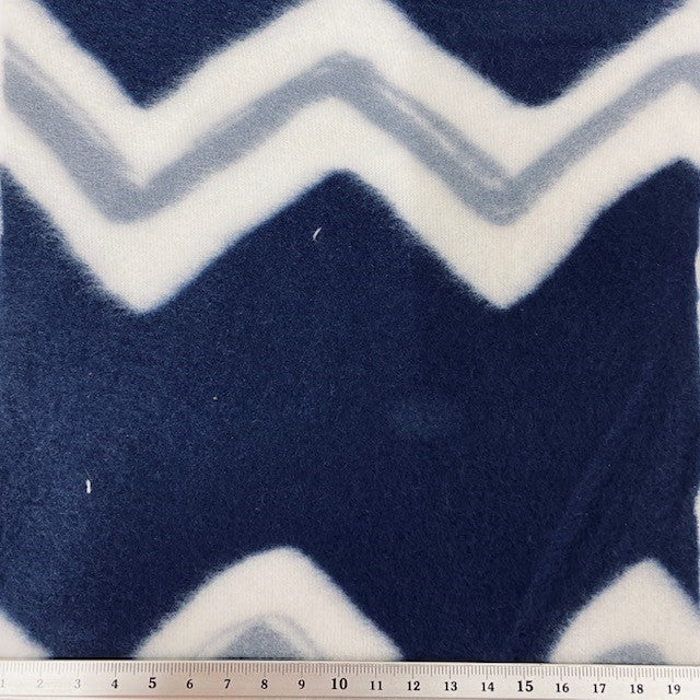 Printed Polar Fleece Fabric, Navy White Zig Zag- 150cm Width 