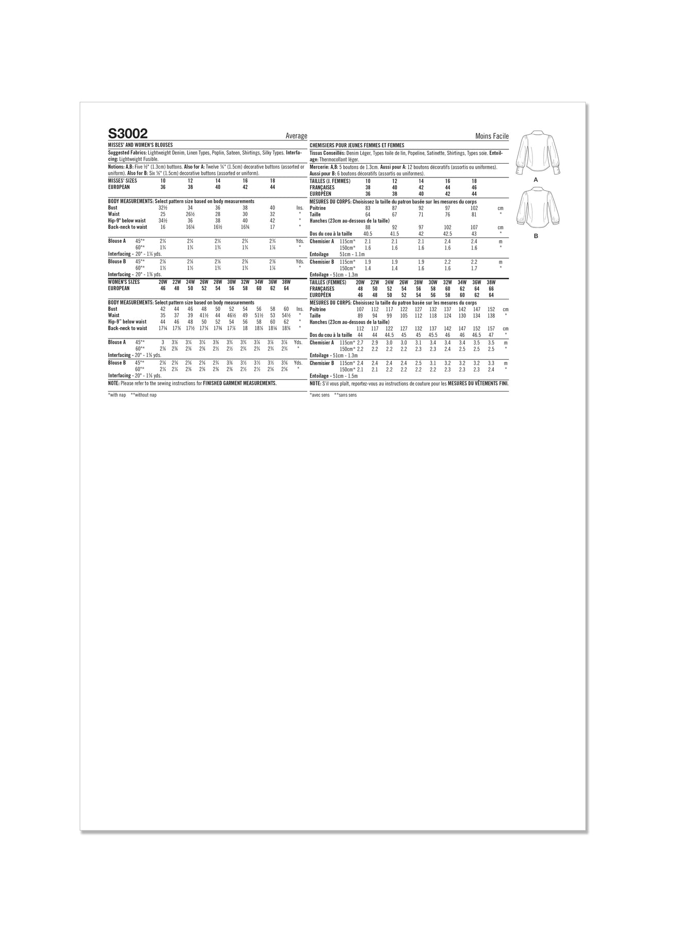 Simplicity Sewing Pattern 3002 Misses' and Women's Blouses