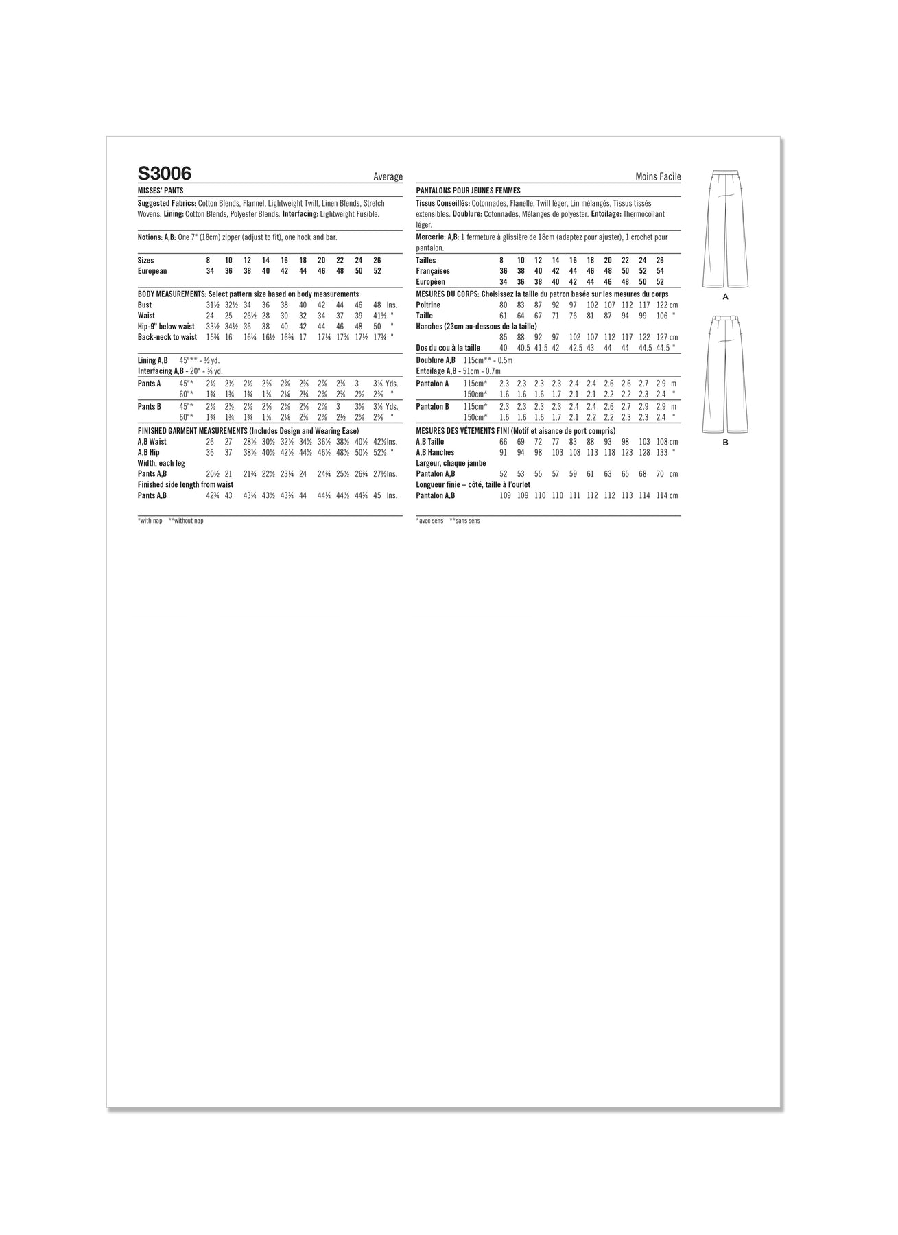 Simplicity Sewing Pattern 3006 Misses' Pants