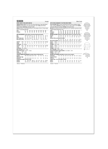 Simplicity Sewing Pattern 3009 Misses’ Jacket Coat