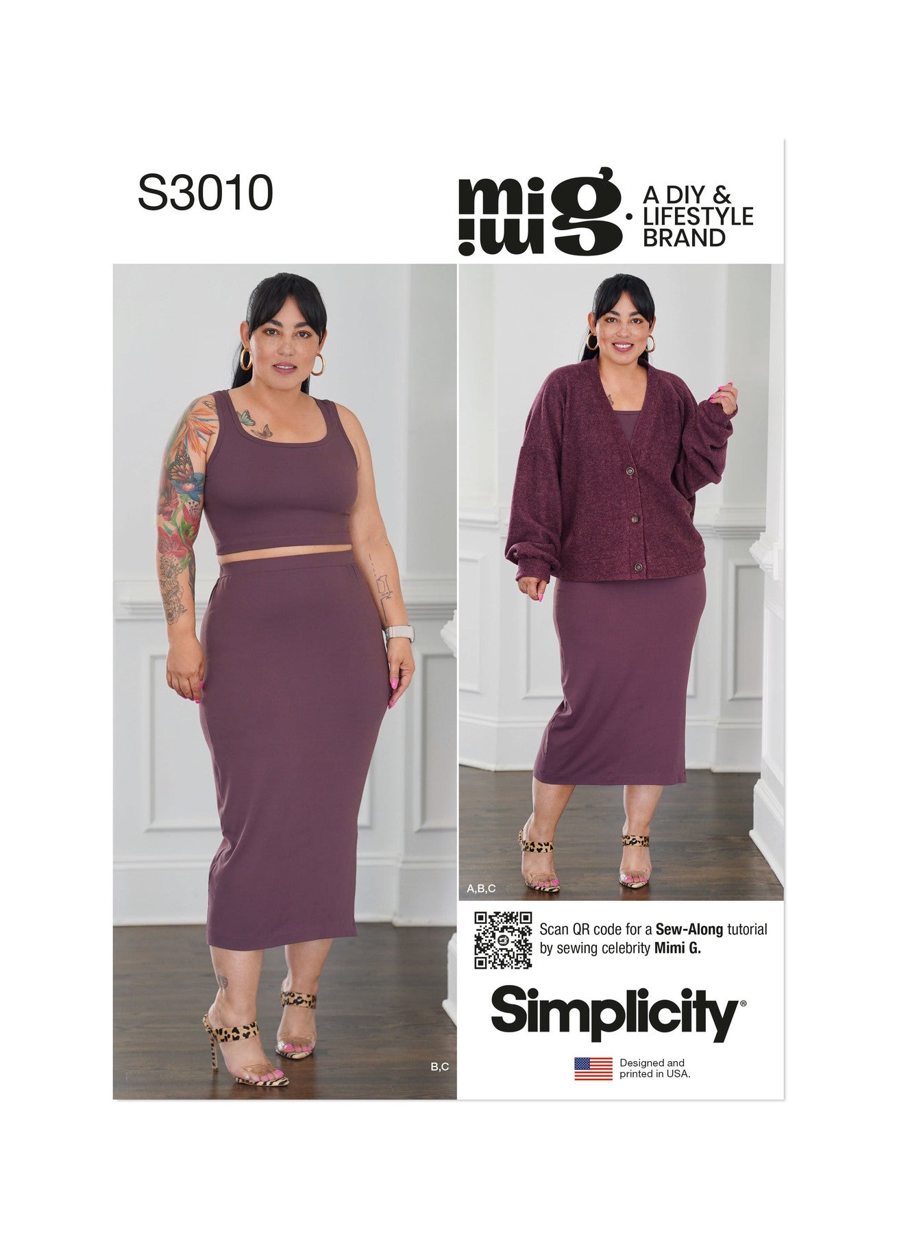 Simplicity Sewing Pattern S3010 Misses' Knit Cardigan, Tank Top and Skirt