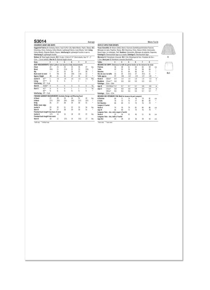 Simplicity Sewing Pattern 3014 Children's Jacket and Skirts