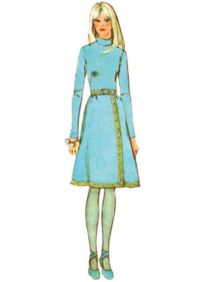 Simplicity Sewing Pattern 3017 1970s Misses' Dress with Front-Wrap Skirt and Scarf