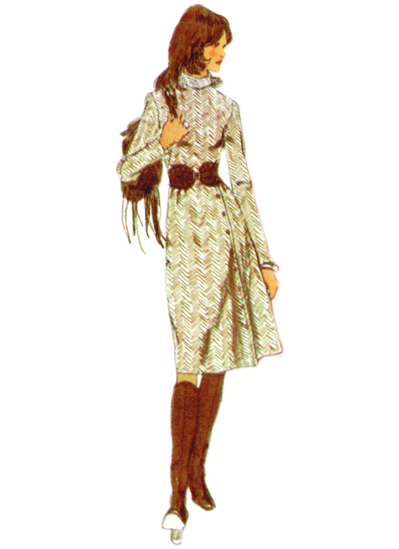 Simplicity Sewing Pattern 3017 1970s Misses' Dress with Front-Wrap Skirt and Scarf