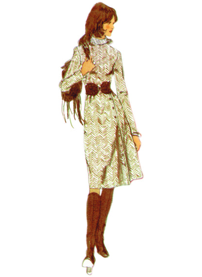 Simplicity Sewing Pattern 3017 1970s Misses' Dress with Front-Wrap Skirt and Scarf
