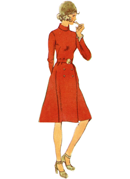 Simplicity Sewing Pattern 3017 1970s Misses' Dress with Front-Wrap Skirt and Scarf