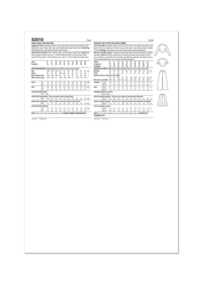 Simplicity Sewing Pattern 3018 Misses' Pants, Skirt and Jacket