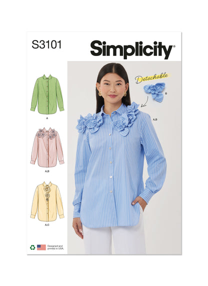 Simplicity Pattern S3101 Misses' Shirt with Detachable 3D Flowers
