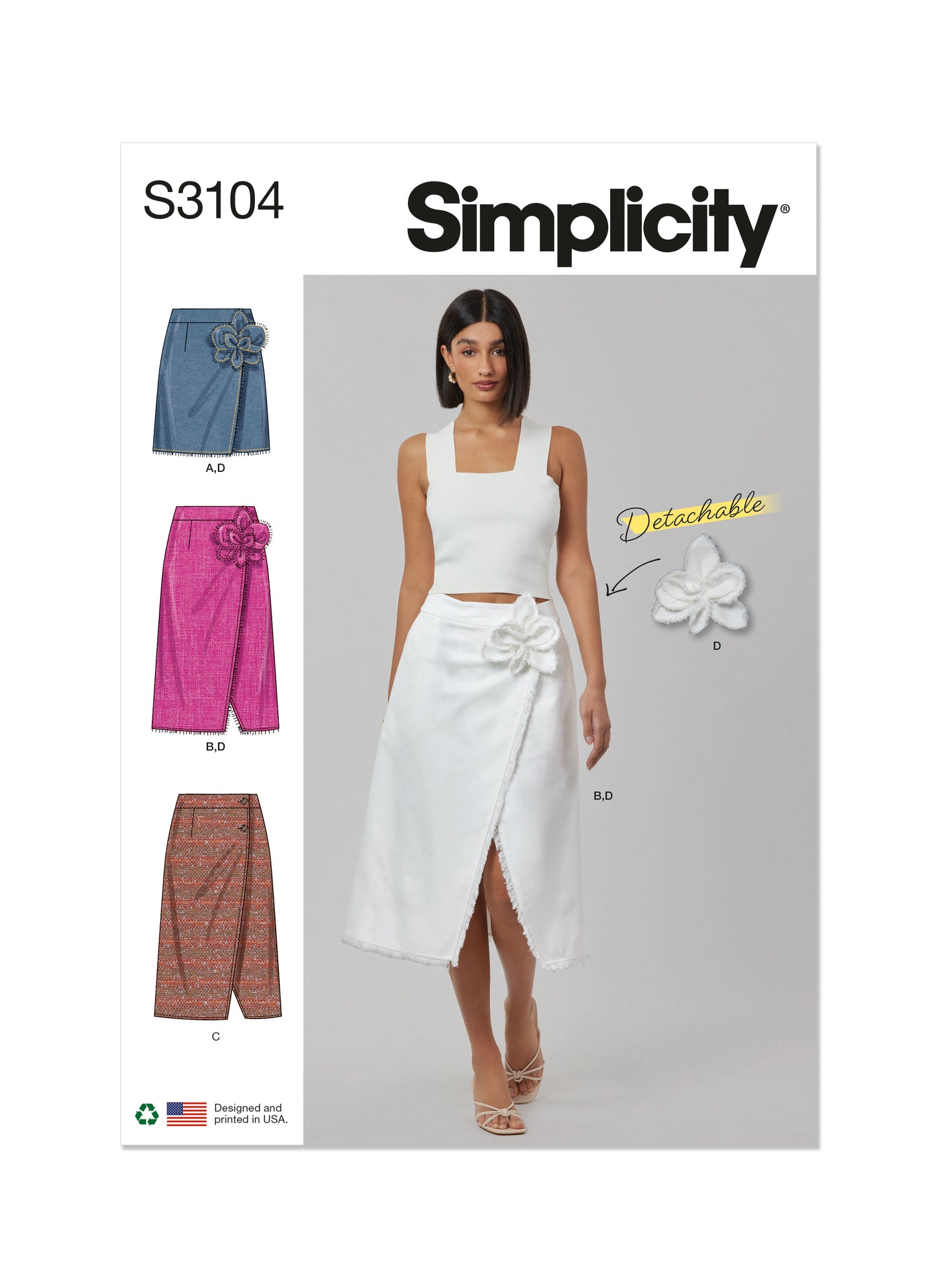 Simplicity SS3104 Misses' Wrap Skirts with Detachable 3D Flower
