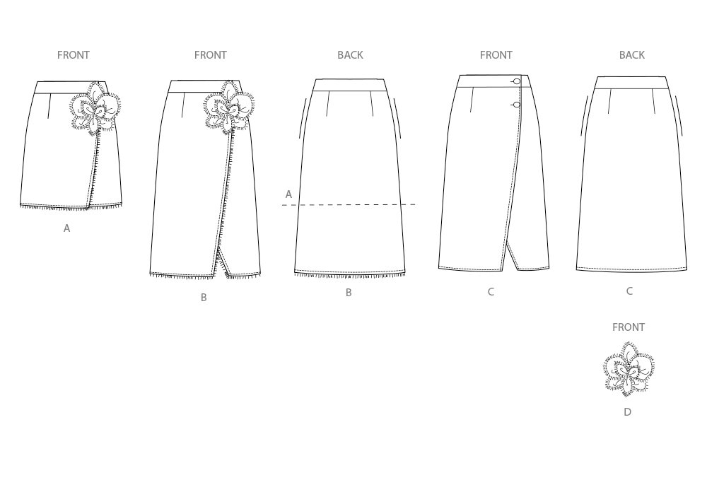 Simplicity SS3104 Misses' Wrap Skirts with Detachable 3D Flower