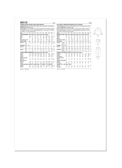 Simplicity Pattern S3113 Children's or Girls' and Boys' Jacket, Shorts and Pants