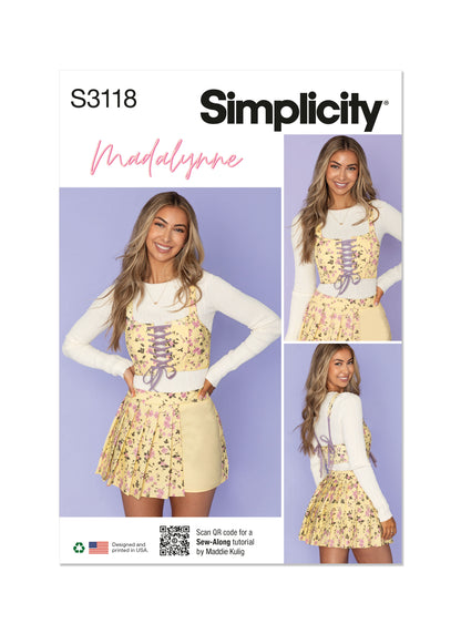 Simplicity Pattern S3118 Misses' Cropped Corset and Skort