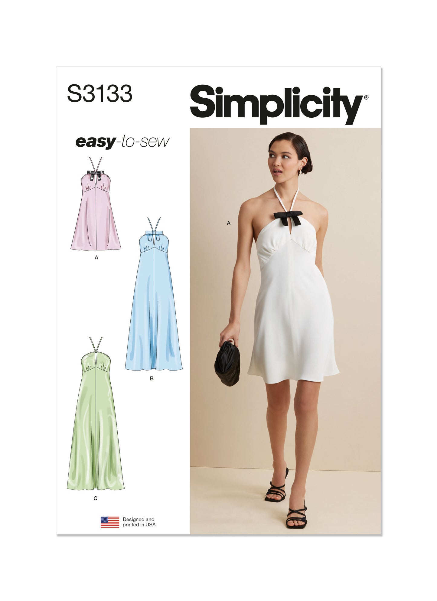 Simplicity Pattern S3133 Misses' Halter Dress in Two Lengths