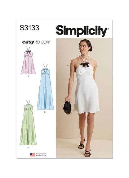 Simplicity Pattern S3133 Misses' Halter Dress in Two Lengths