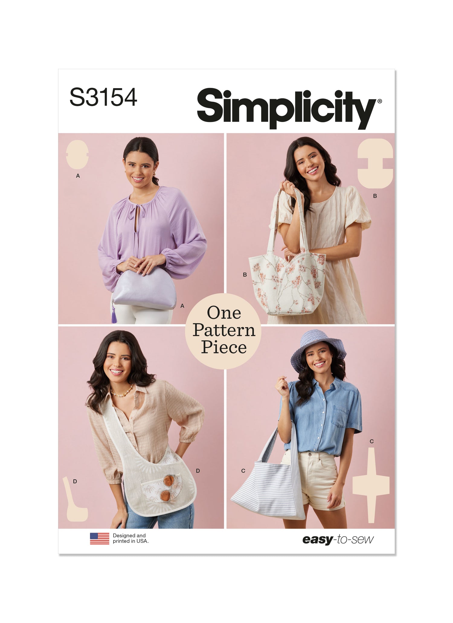 Simplicity Pattern S3154 One Pattern Piece Bags