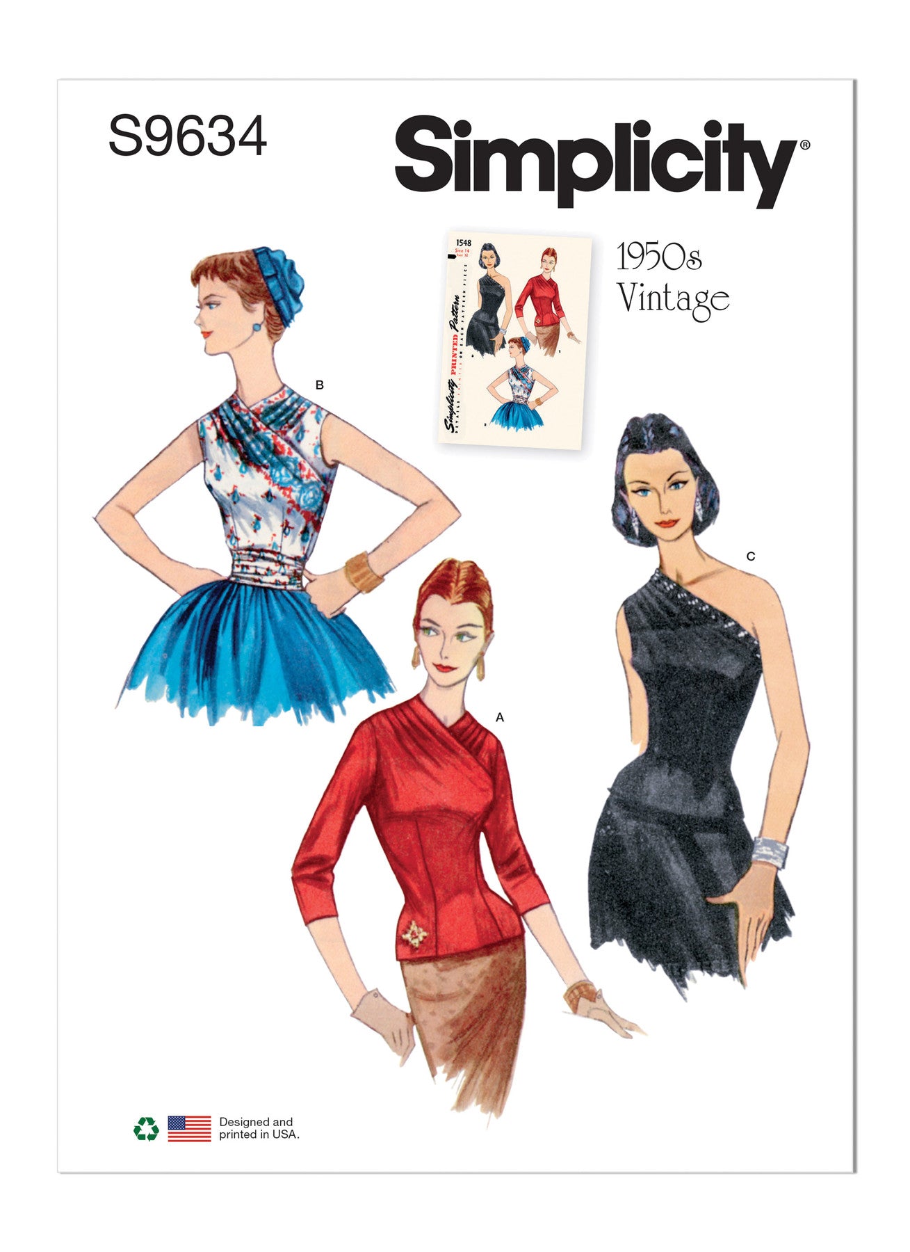 Simplicity Pattern S9634h Misses' Vintage Blouses and Cummerbund;'