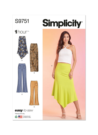 Simplicity Pattern 9751 Misses' Knit Skirts and Pants in Two Lengths