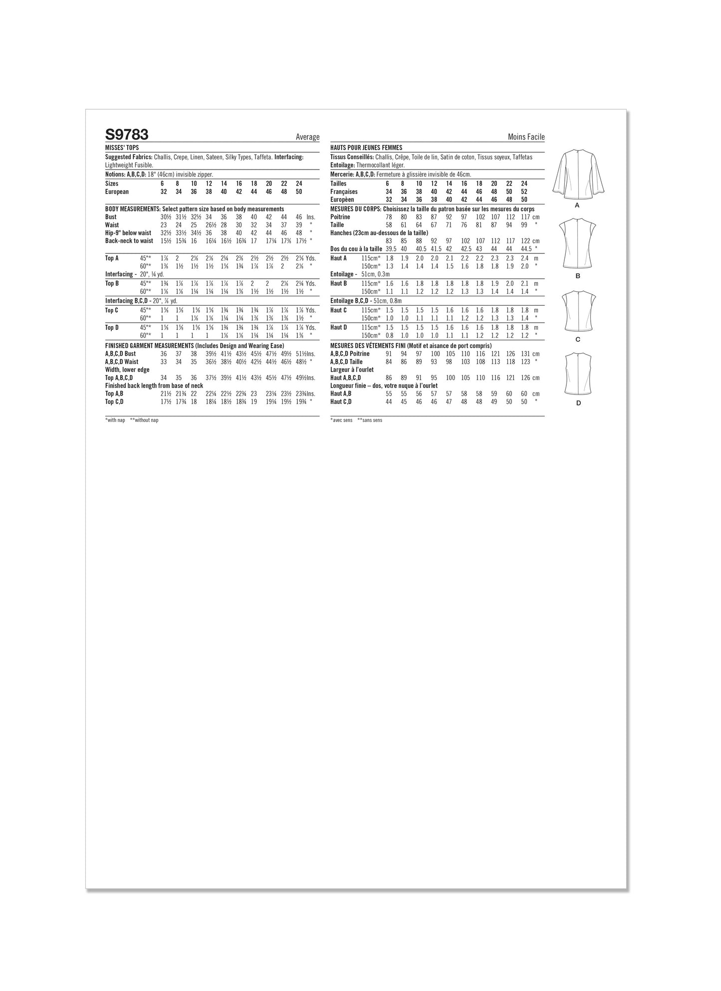 Simplicity Pattern 9783 Misses' Top/Vest