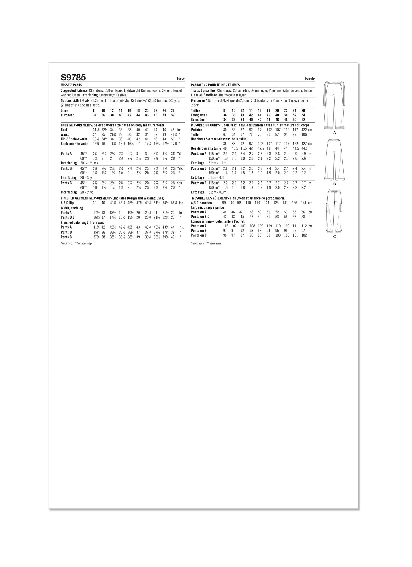 Simplicity Pattern 9785 Misses' Skirt/Pants