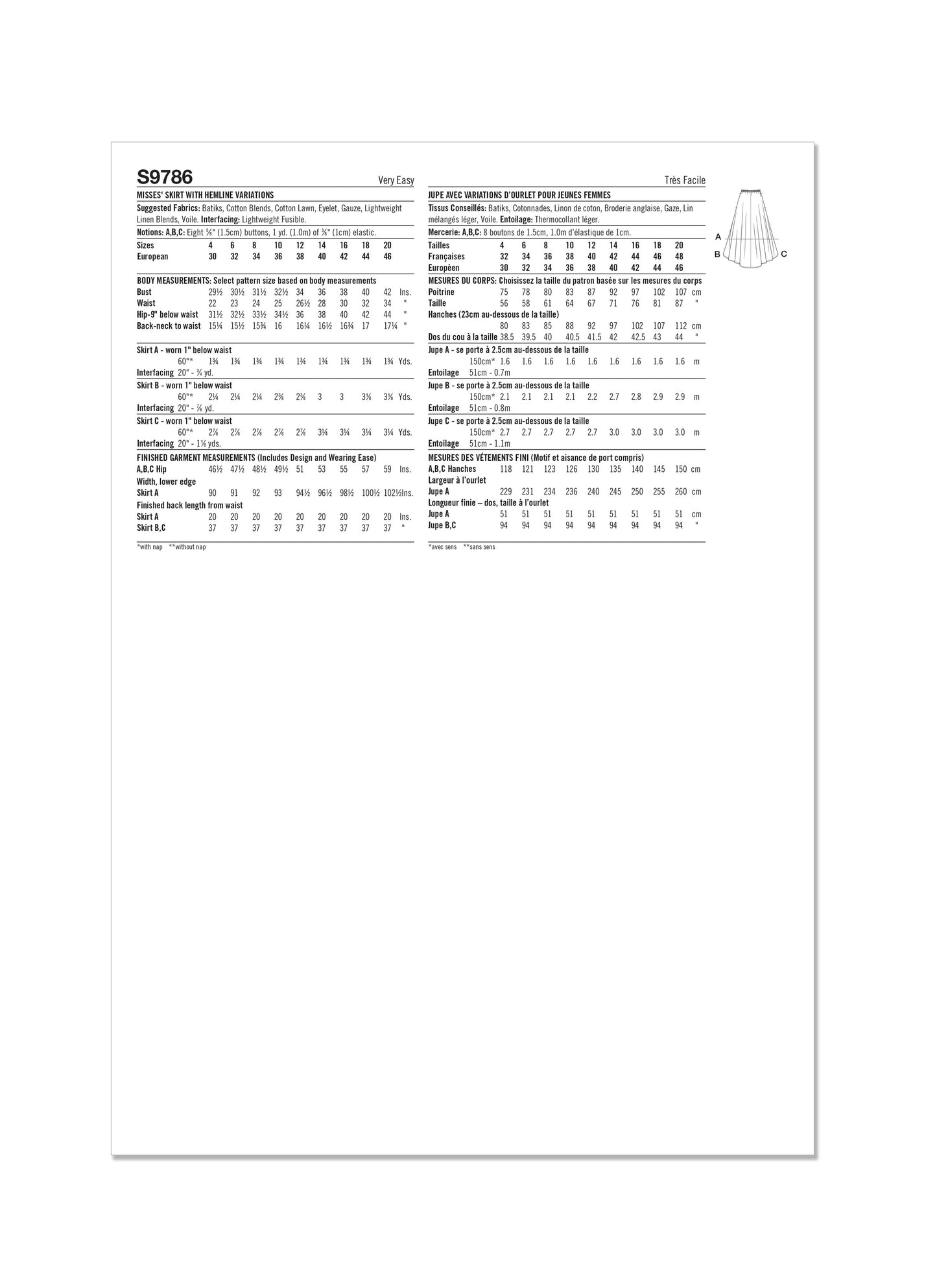 Simplicity Pattern 9786 Misses' Skirt/Pants