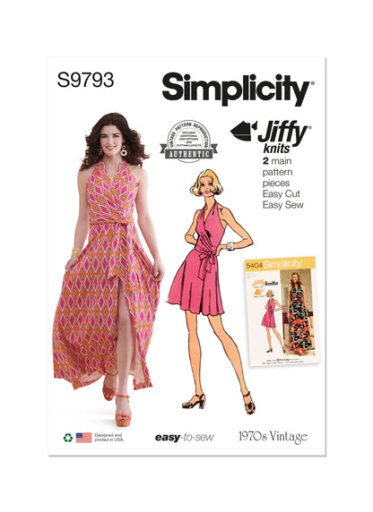 Simplicity Pattern 9793 Misses' Knit Front-Wrap Halter-Dress in Two Lengths