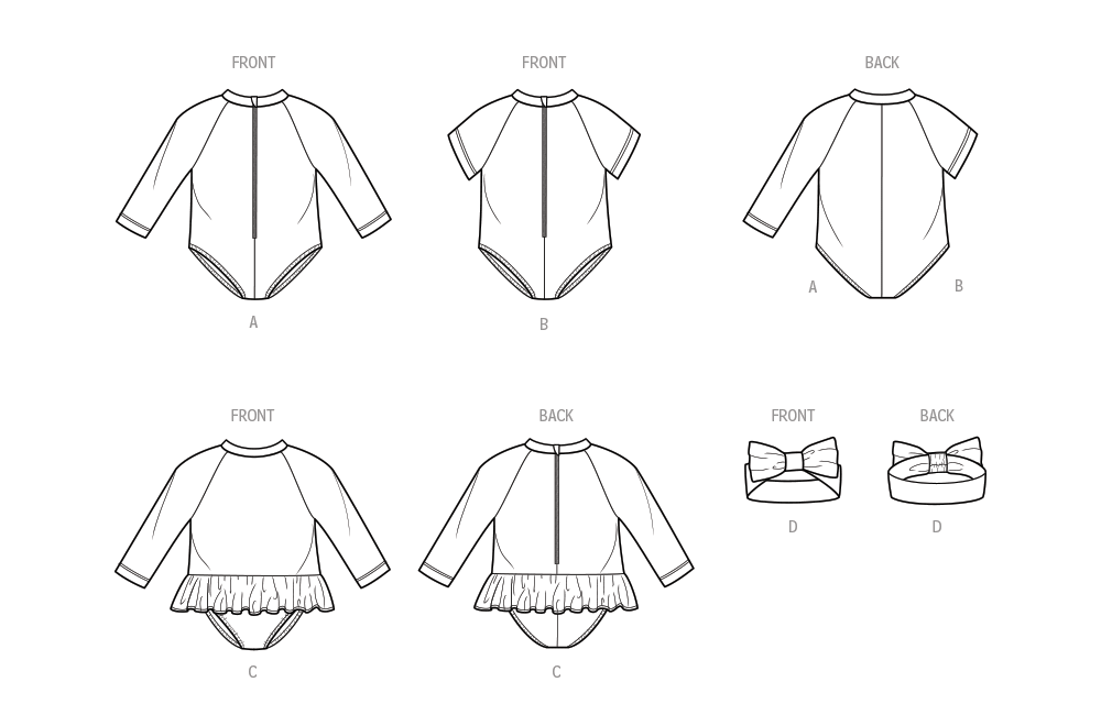 Simplicity Pattern 9796 Babies' Swimsuits with Rash Guard and Headband in One Size