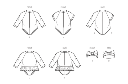 Simplicity Pattern 9796 Babies' Swimsuits with Rash Guard and Headband in One Size