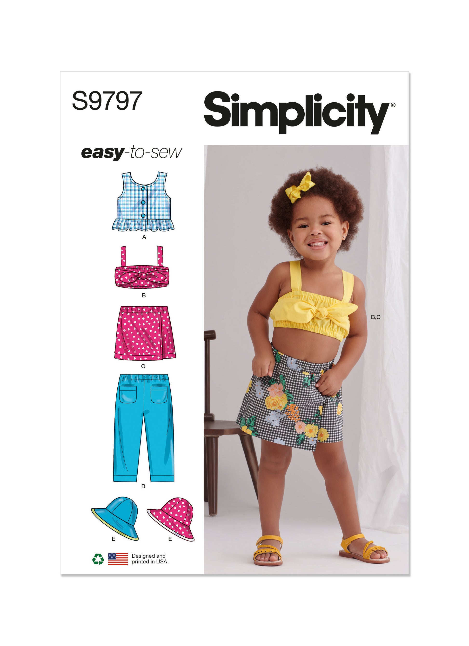 Simplicity Pattern 9797 Toddlers' Tops, Skort, Pants and Hat in Three Sizes