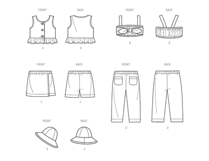 Simplicity Pattern 9797 Toddlers' Tops, Skort, Pants and Hat in Three Sizes