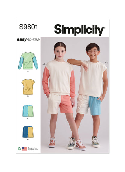 Simplicity Pattern 9801 Girls' and Boys' Sweatshirts and Shorts