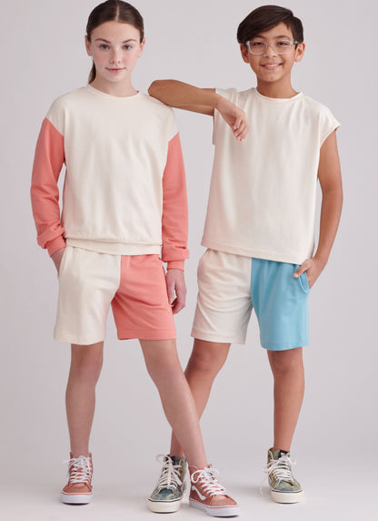 Simplicity Pattern 9801 Girls' and Boys' Sweatshirts and Shorts