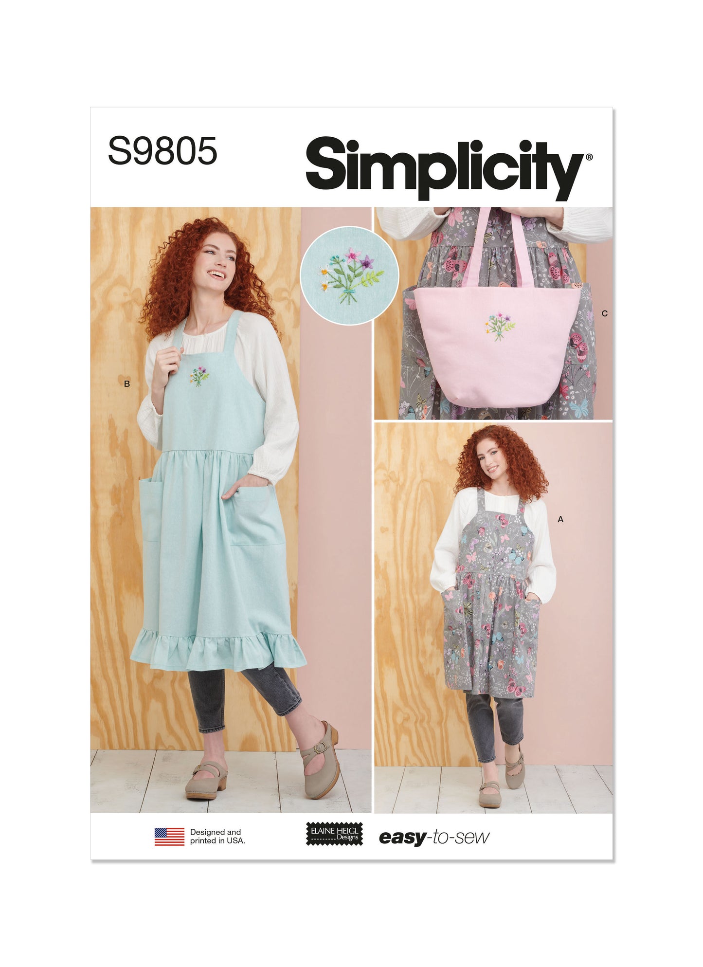 Simplicity Pattern 9805 Misses' Pinafore Aprons and Tote