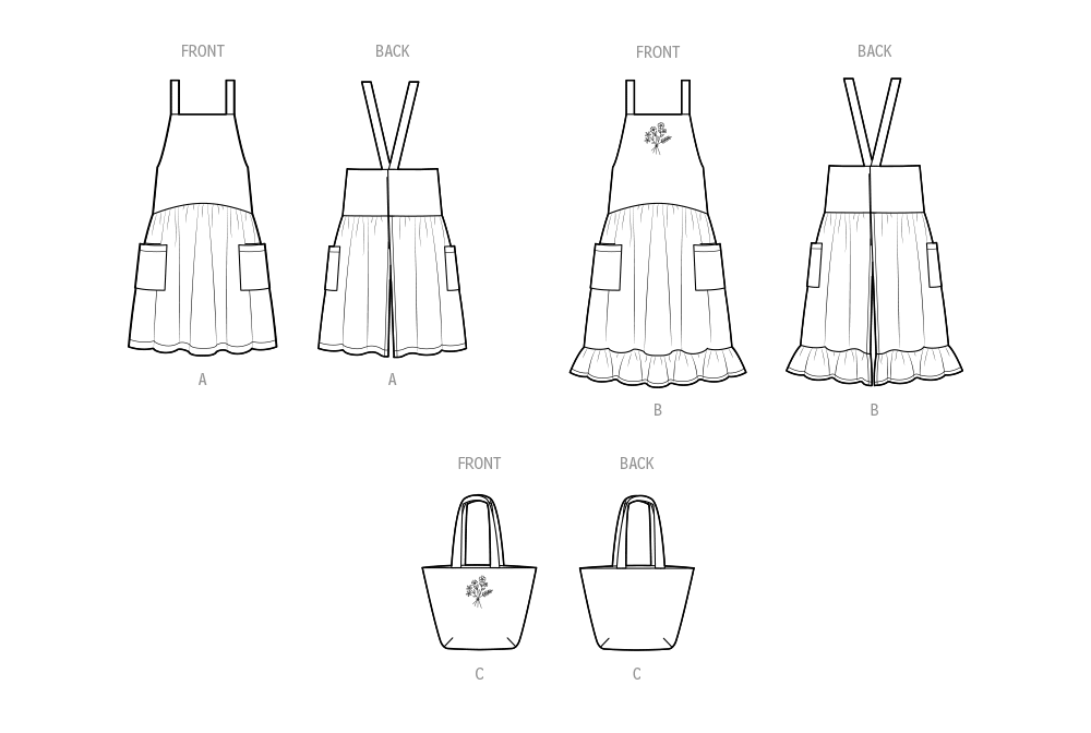 Simplicity Pattern 9805 Misses' Pinafore Aprons and Tote