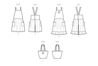 Simplicity Pattern 9805 Misses' Pinafore Aprons and Tote