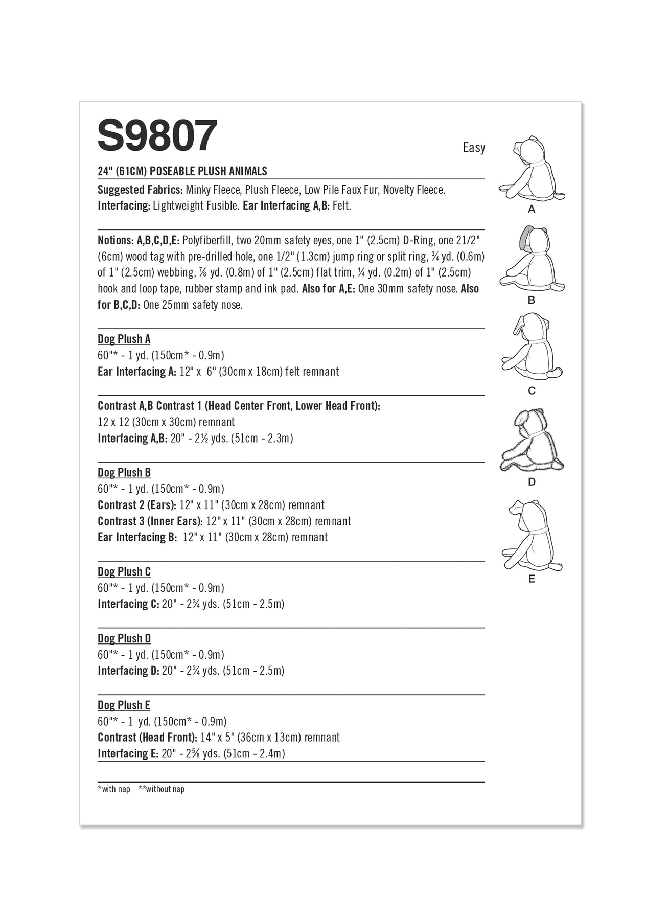 Simplicity Pattern 9807 Poseable Plush Animals