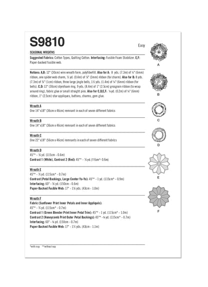 Simplicity Pattern 9810 Seasonal Wreaths