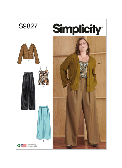 Simplicity Pattern 9827 Misses' Pants in Two Lengths, Camisole and Cardigan