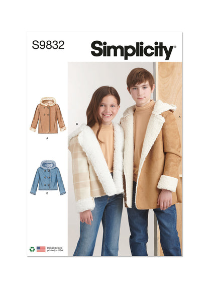 Simplicity Pattern 9832 Girls' and Boys' Jacket In Two Lengths