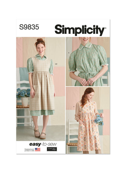 Simplicity Pattern 9835 Misses' Dress and Pinafore Apron In Two Lengths