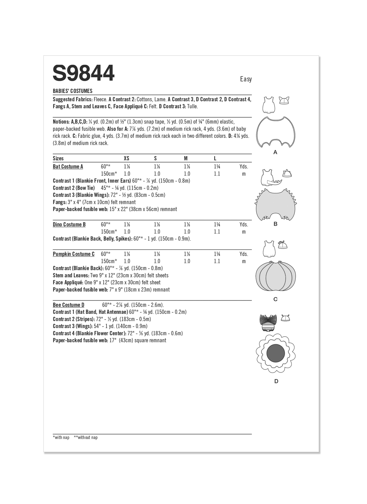 Simplicity Pattern 9844 Babies' Costumes