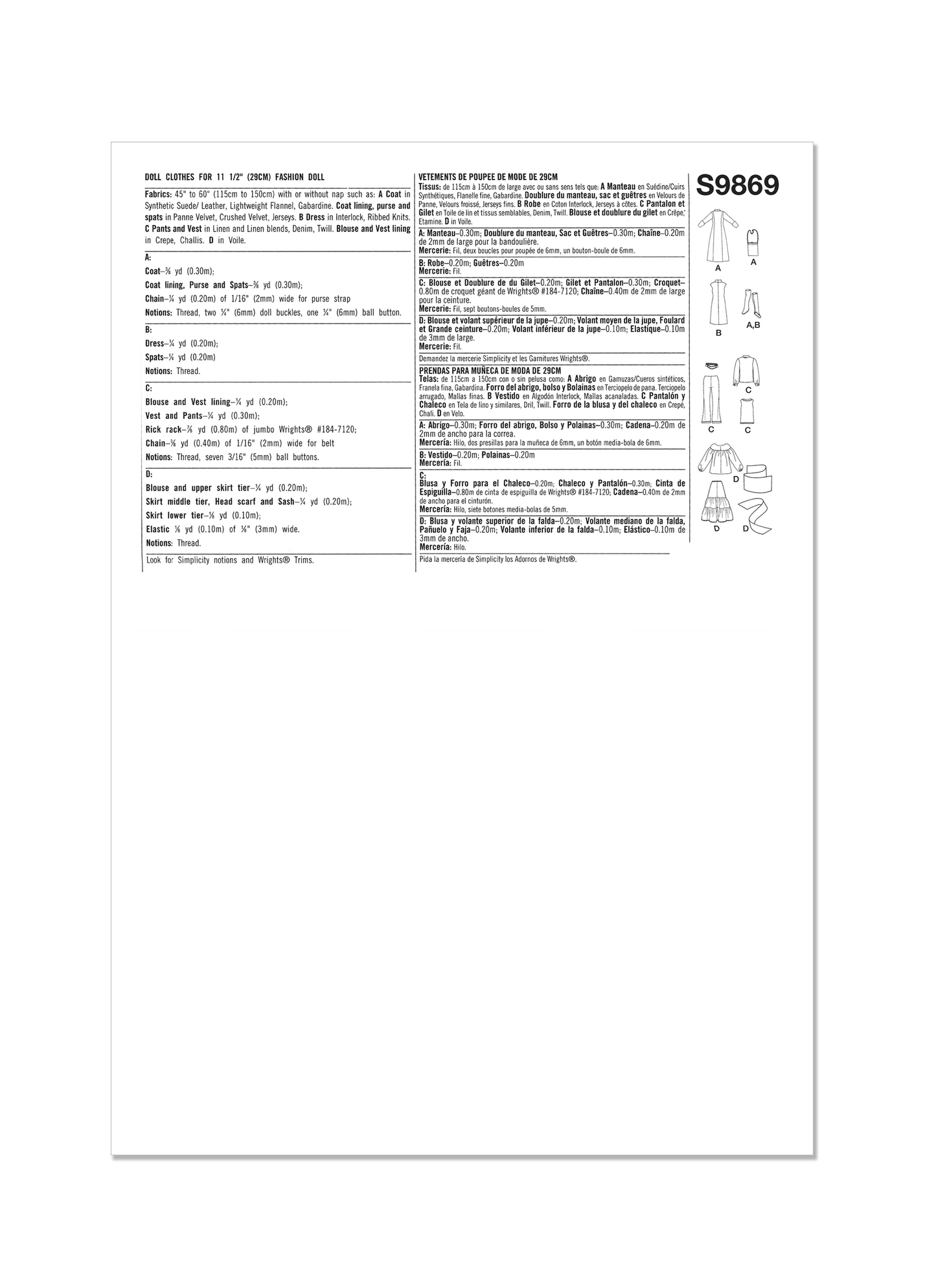 Simplicity Pattern S9869 Doll Clothes