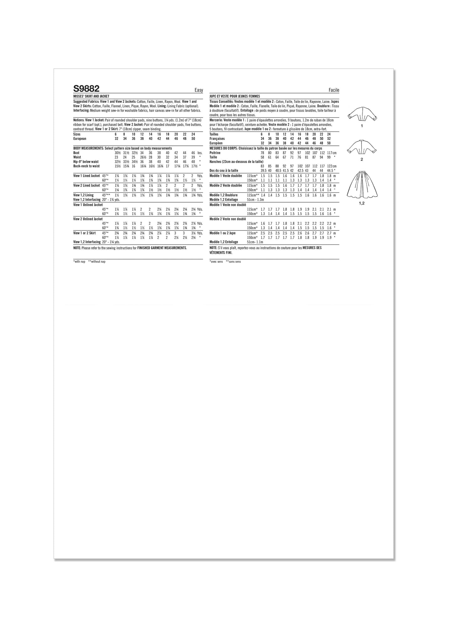 Simplicity Pattern S9882 Misses' Skirt and Jacket