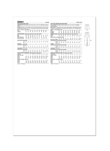 Simplicity Pattern S9891 Misses' Skirt Pants