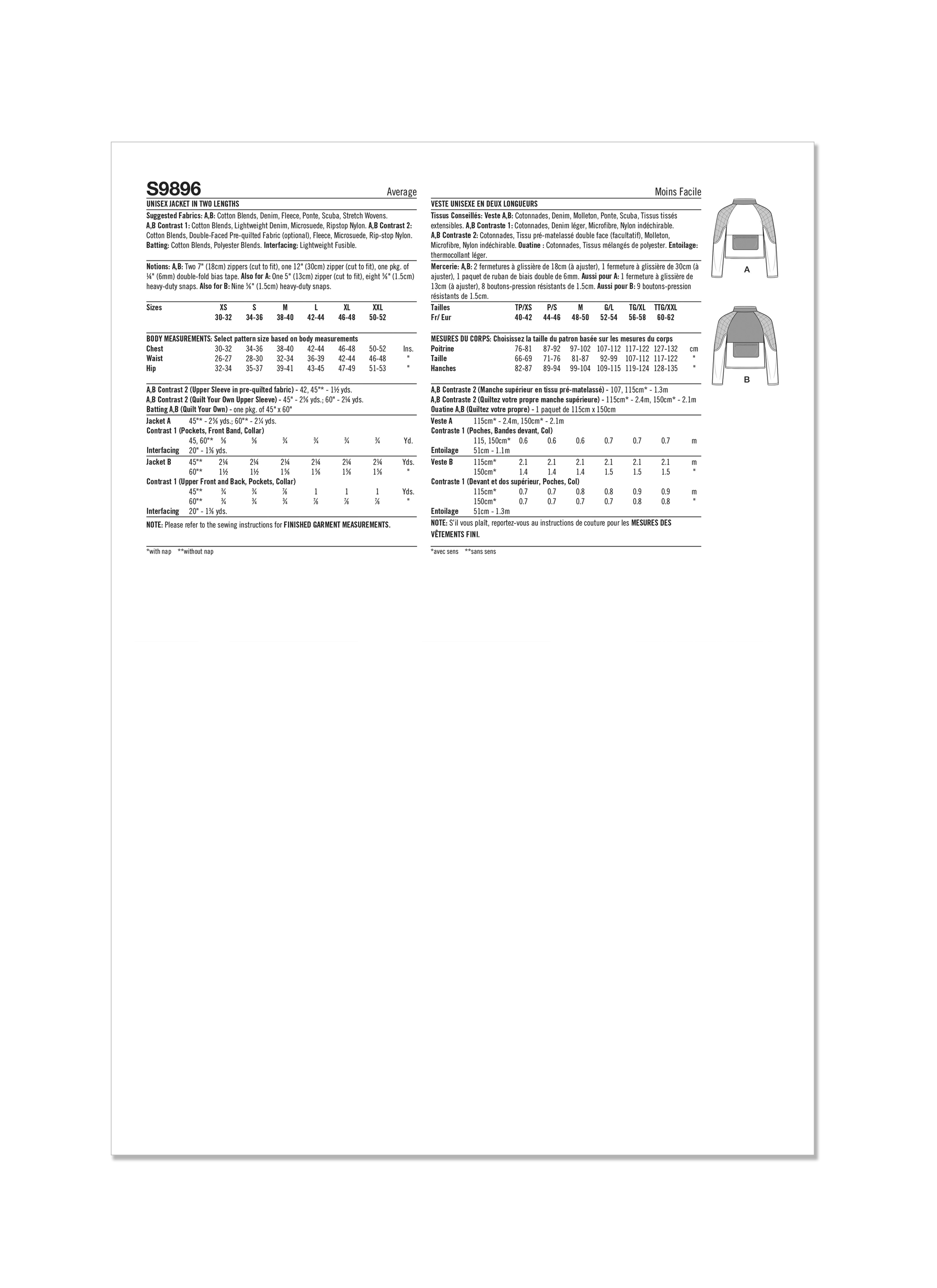 Simplicity Pattern S9896 Unisex Jacket Coat