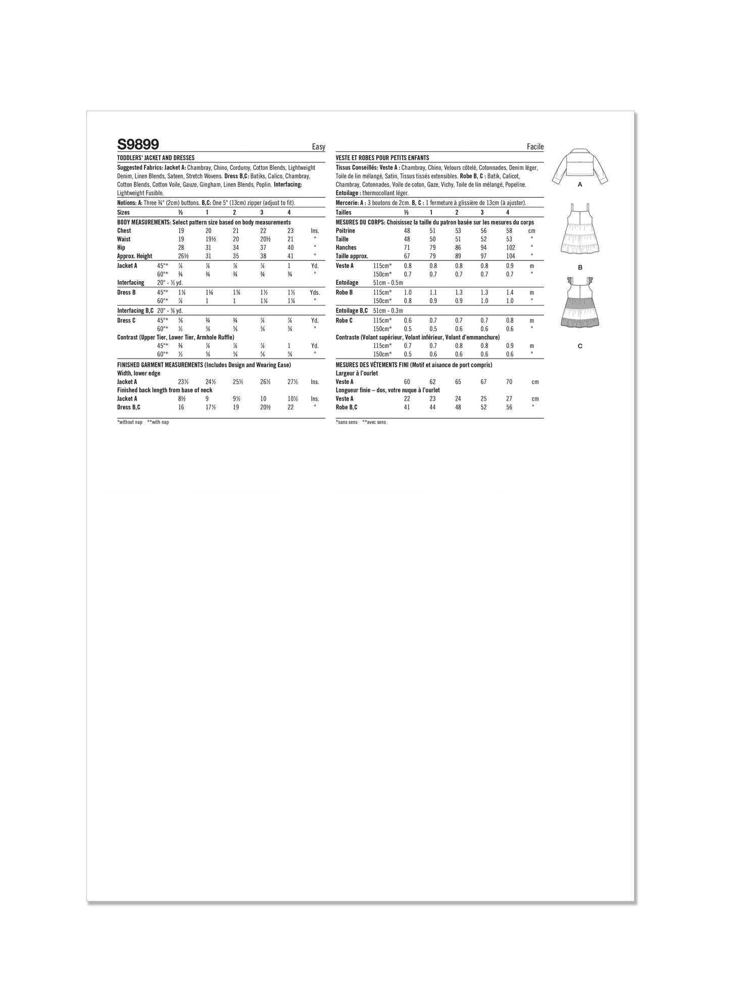 Simplicity Pattern S9899 Toddlers' Jacket and Dresses