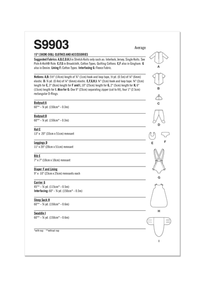 Simplicity Pattern S9903 Doll Clothes