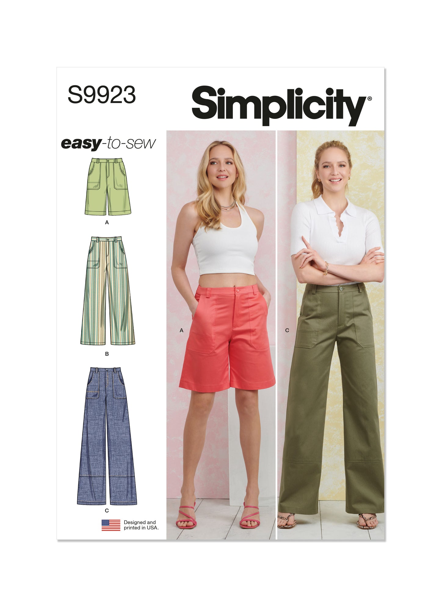 Simplicity Pattern 9923 Misses' Pants in Two Lengths and Shorts