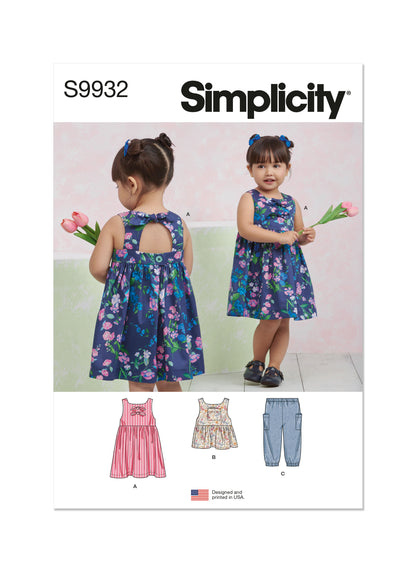 Simplicity Pattern 9932 Toddlers' Dress, Top and Pants