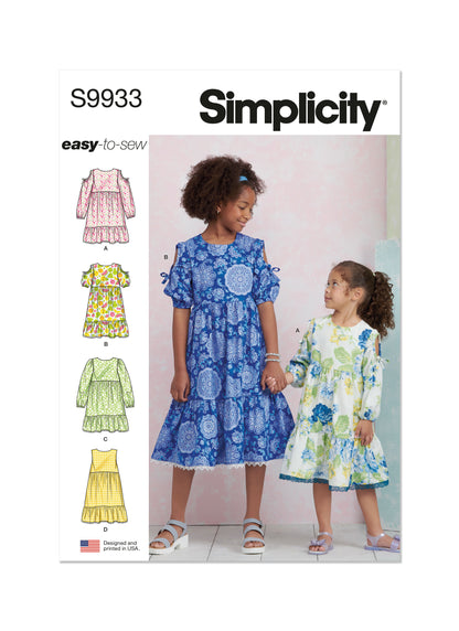 Simplicity Pattern 9933 Children's and Girls' Dress with Sleeve Variations