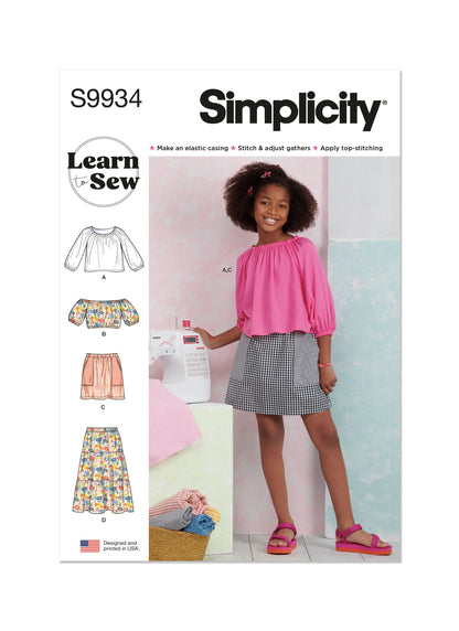 Simplicity Pattern 9934 Girls' Tops and Skirts